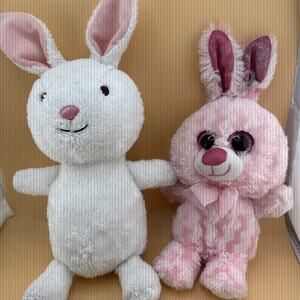 Hugfun Pink Plush Easter Bunny Stuffed Animal 9”& White Kohls Care Bunny Lot